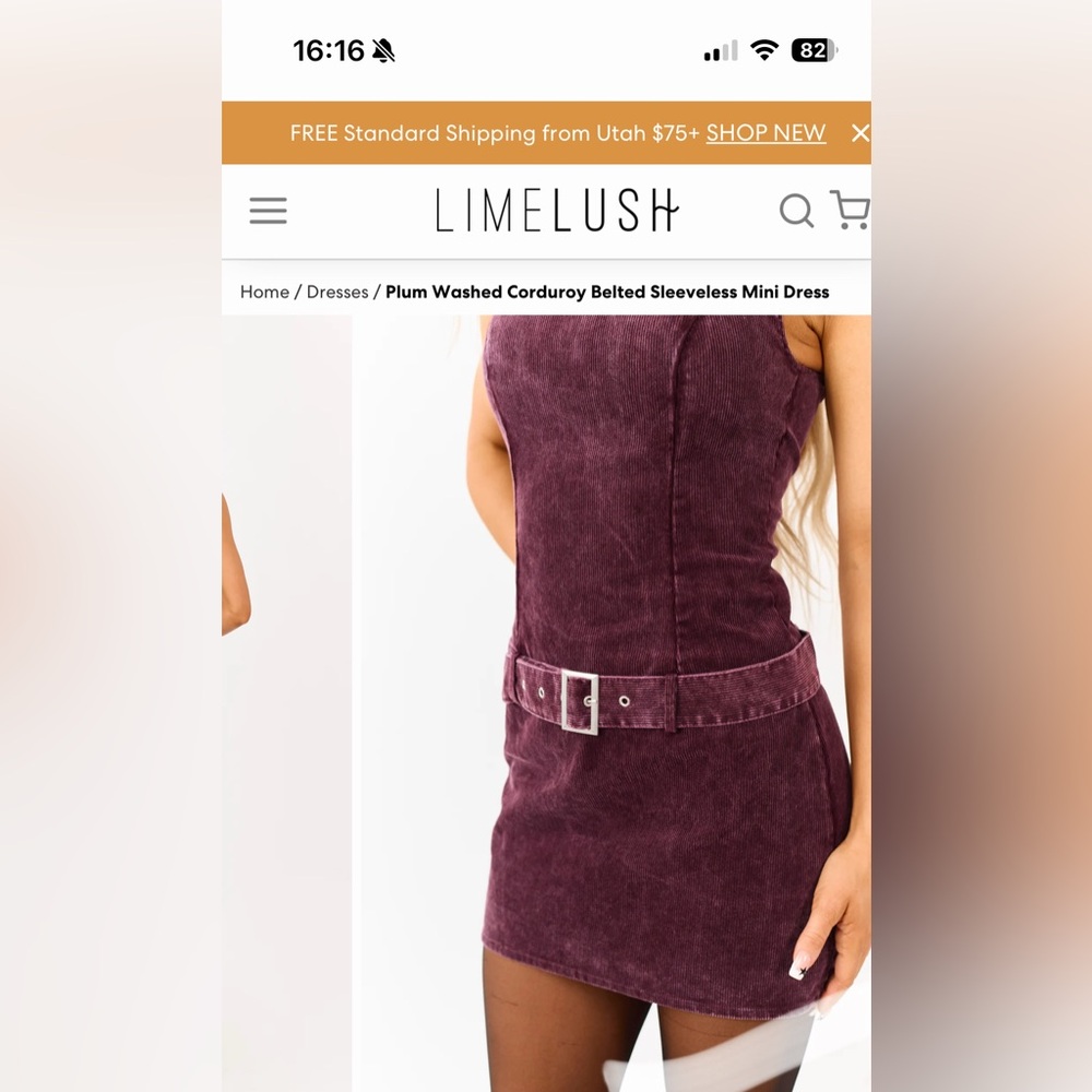 Limelush Plum Corduroy Belted Mini Dress